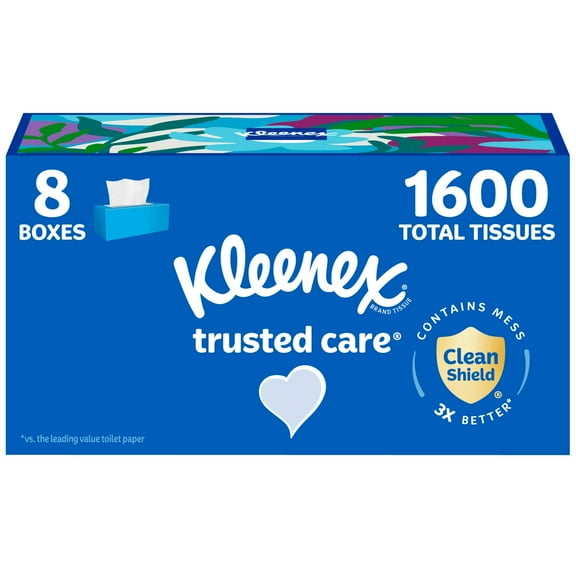 Kleenex Trusted Care Facial Tissues, 8 AIS1Flat Boxes, 200 Tissues per Box, 2-Ply, Packaging May Vary