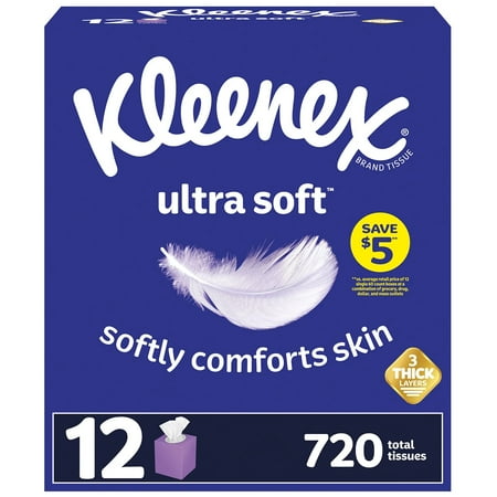 Kleenex Ultra Soft 3 Ply Facial Tissues, 12 Boxes, 720 Tissues