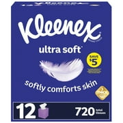 Kleenex Ultra Soft 3 Ply Facial Tissues, 12 Boxes, 720 Tissues