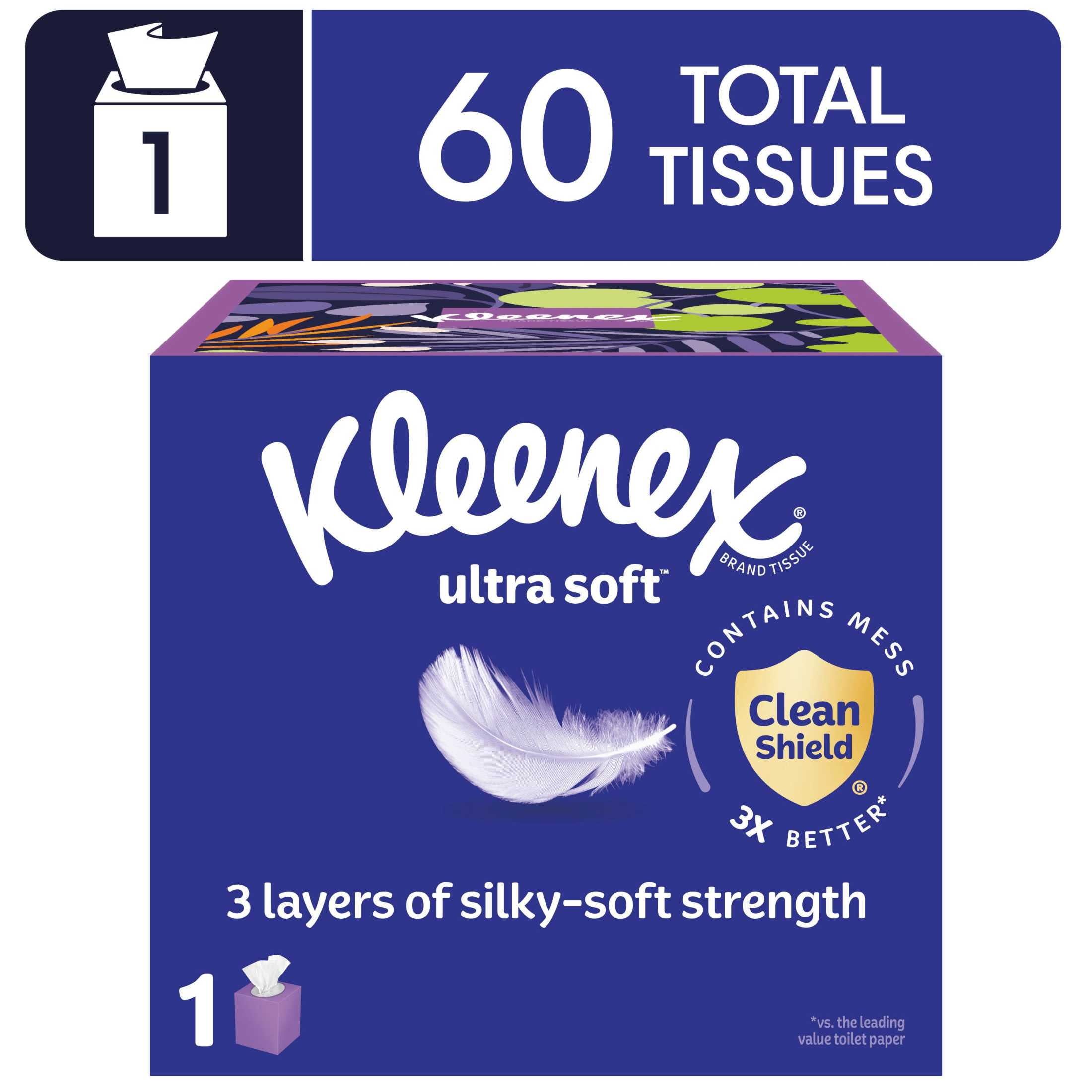 Kleenex Ultra Soft Facial Tissues, 1 Cube Box, 60 Tissues per Box, 3-Ply