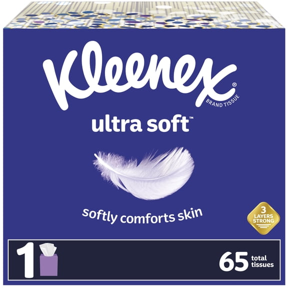 Kleenex Ultra Soft Facial Tissues, 1 Cube Box, 65 White Tissues per Box, 3-Ply (65 Total)