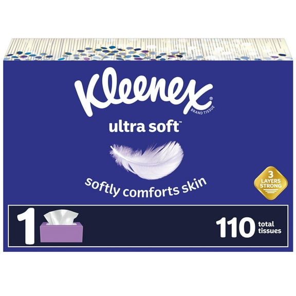 Kleenex Ultra Soft Facial Tissues, 1 Flat Box, 110 White Tissues per Box, 3-Ply (110 Total)