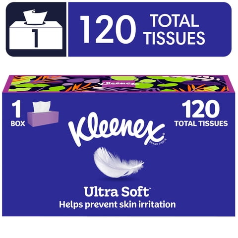 Kleenex Ultra Soft 3-Ply Flat Box Facial Tissues, 1 Pack (120 Total Tissues)