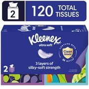 Kleenex Ultra Soft Facial Tissues, 2 Cube Boxes, 60 Tissues per Box, 3-Ply