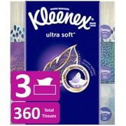 Kleenex Ultra Soft Facial Tissues, 3 Flat Boxes 360 Total Tissues