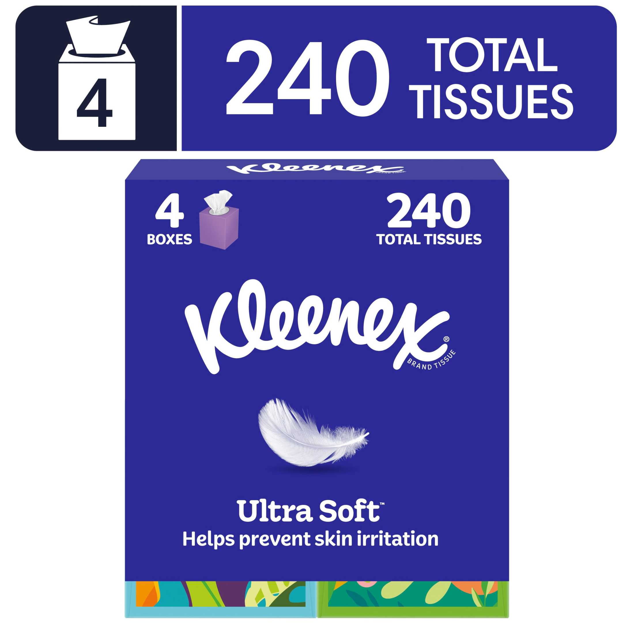 Kleenex Ultra Soft 3-Ply Cube Box Facial Tissues, 4 Pack (240 Total Tissues)