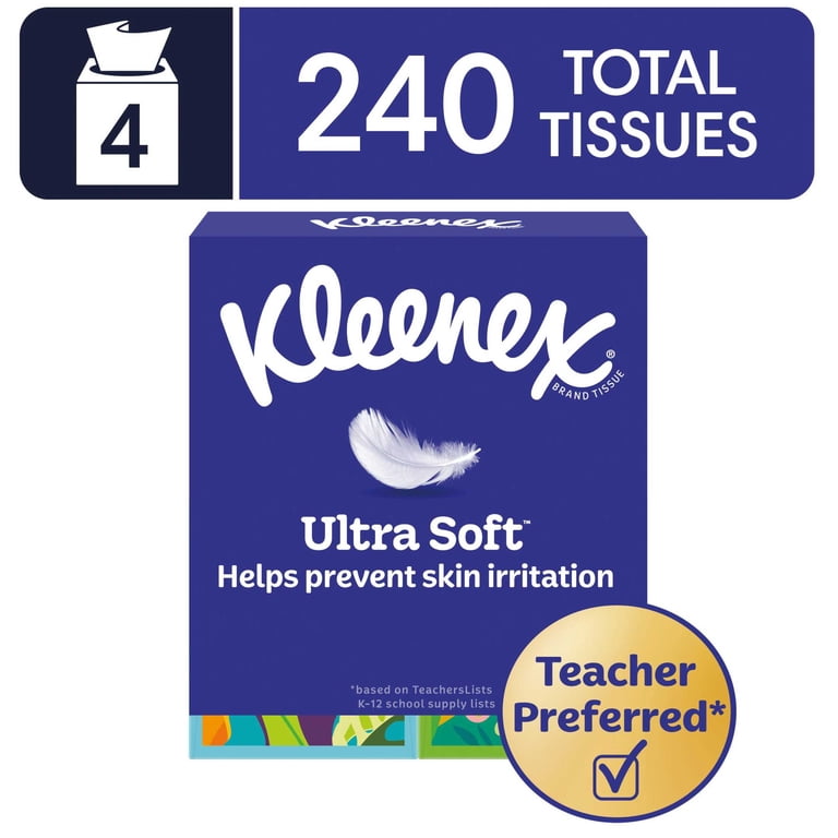 Kleenex Ultra Soft Facial Tissues, Four 3-Ply Cube Boxes (240