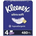 thumbnail image 1 of Kleenex Ultra Soft Facial Tissues, Soft Facial Tissue, 4 Flat Boxes, 120 Tissues per Box, 3-Ply (480 Total Tissues), 1 of 11