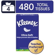 Kleenex Ultra Soft 3-Ply Flat Box Facial Tissues, 4 Pack (480 Total Tissues)