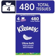 Kleenex Ultra Soft Facial Tissues, 4 Flat Boxes, 120 Tissues per Box, 3-Ply