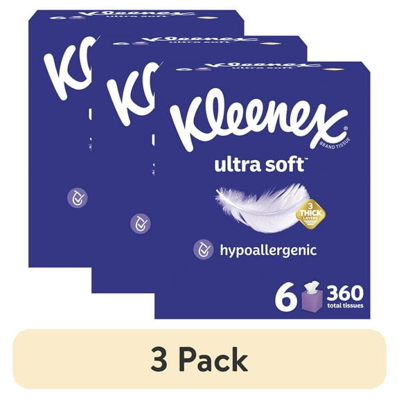 (3 pack) Kleenex Ultra Soft Facial Tissues, 6 Cube Boxes