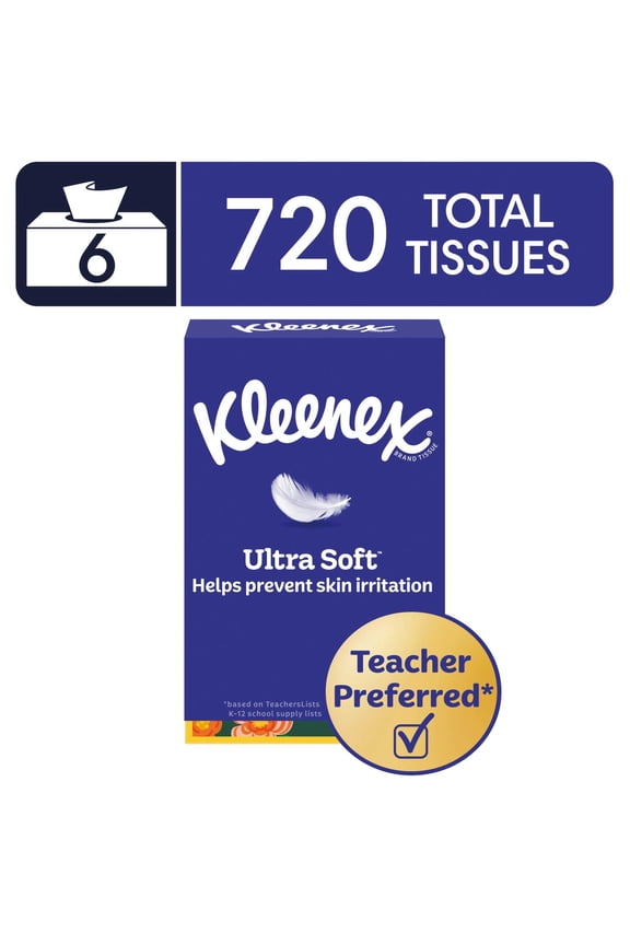 Ultra Soft 3-Ply Flat Box Facial Tissues, 6 Pack (720 Total Tissues)