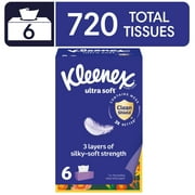 Kleenex Ultra Soft Facial Tissues, 6 Flat Boxes, 120 Tissues per Box, 3-Ply