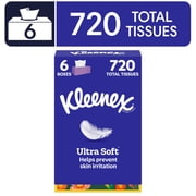 Kleenex Ultra Soft Facial Tissues, 6 Flat Boxes, 120 Tissues per Box, 3-Ply
