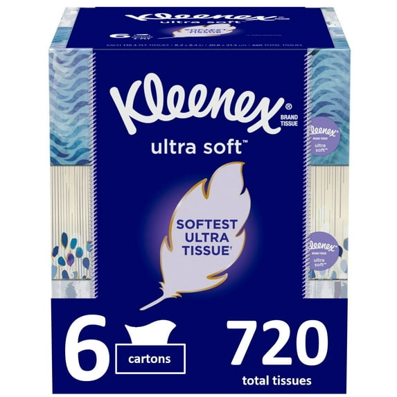 Kleenex Ultra Soft Facial Tissues, 6 Flat Boxes (720 Total Tissues)