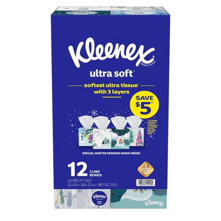 Kleenex Ultra Soft Facial Tissues Cube Boxes (65 tissues per pk., 12 pk.)