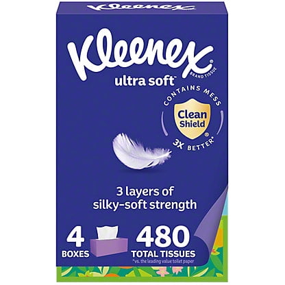 Kleenex Ultra Soft Facial Tissues Flat Boxes 3 Ply, 4 ct