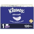 thumbnail image 1 of Kleenex Ultra Soft Facial Tissues, Soft Facial Tissue, 1 Flat Box, 120 Tissues per Box, 3-Ply (120 Total Tissues) (Pack of 4), 1 of 9