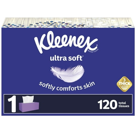 Kleenex Ultra Soft Facial Tissues, Soft Facial Tissue, 1 Flat Box, 120 Tissues per Box, 3-Ply (120 Total Tissues) (Pack of 8)