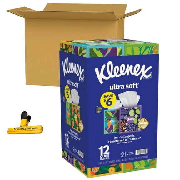 Kleenex Ultra Soft Hypoallergenic 3-Ply Facial Tissues 12 Cube Boxes, 72 tissues/box