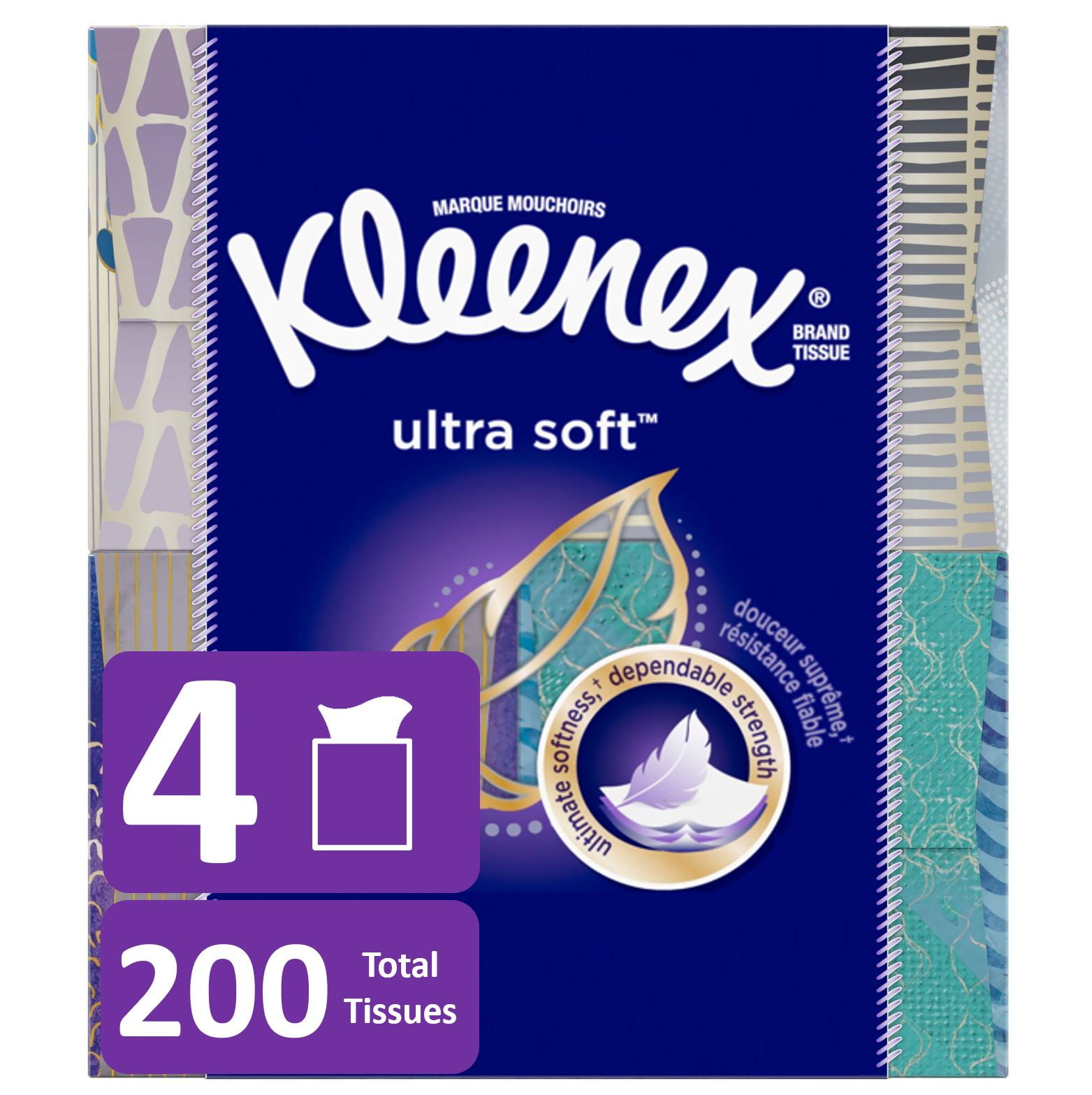 Kleenex Ultra Soft, Non-Lotion, 70 Facial Tissues per Box, 4 Flat Boxes