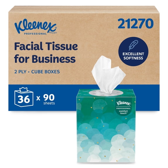 Kleenex® Professional Facial Tissue, Bulk (21270), 2-Ply, White, Upright Facial Tissue Cube Boxes for Business (90 Tissues/Box, 36 Boxes/Case, 3,240 Tissues/Case)