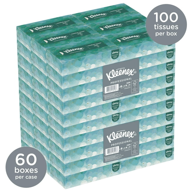 Kleenex White Facial Tissue, 2-Ply, White, 100 Sheets/Box, 10 Boxes/Bundle, 6 Bundles/Carton -KCC13216