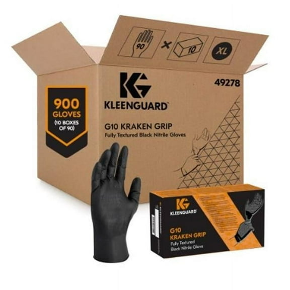 Kleenguard 412-49278 Black Fully Textured Nitrile Gloves, Extra Large  - 90 count