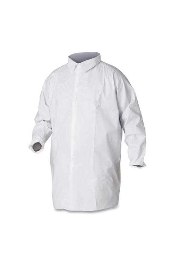A20 Breathable Particle Protection Lab Coat, Hook and Loop Closure/Elastic Wrists/No Pockets, Large, White, 30/Carton