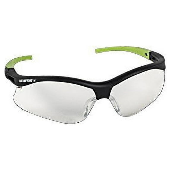 Jackson Safety 38480 V30 Nemesis Small Safety Glasses, Indoor/Outdoor Lenses  with Black Frame and Green Tips Pack of 12