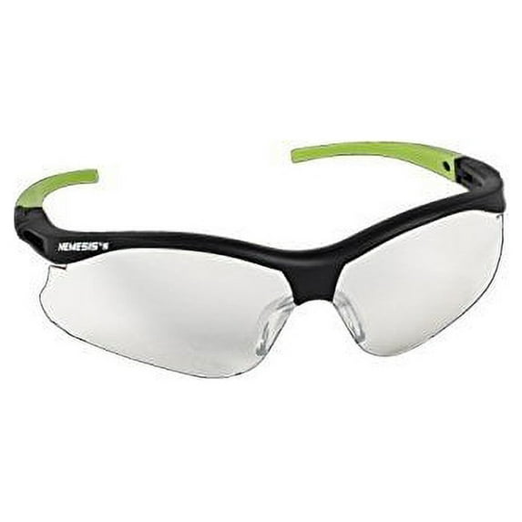 Jackson Safety 38480 V30 Nemesis Small Safety Glasses, Indoor/Outdoor Lenses with Black Frame and Green Tips Pack of 12
