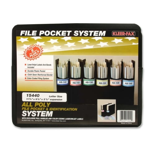 Kleer-Fax Poly File Pocket System (KLF15440), Letter-8.5" x 11", 3.5" Expansion, Black Plastic, 5/Pack