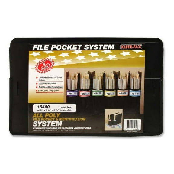 Kleer-Fax Poly File Pocket System (KLF15460), Legal-8.5" x 14", 3.5" Expansion, Black Plastic, 5/Pack