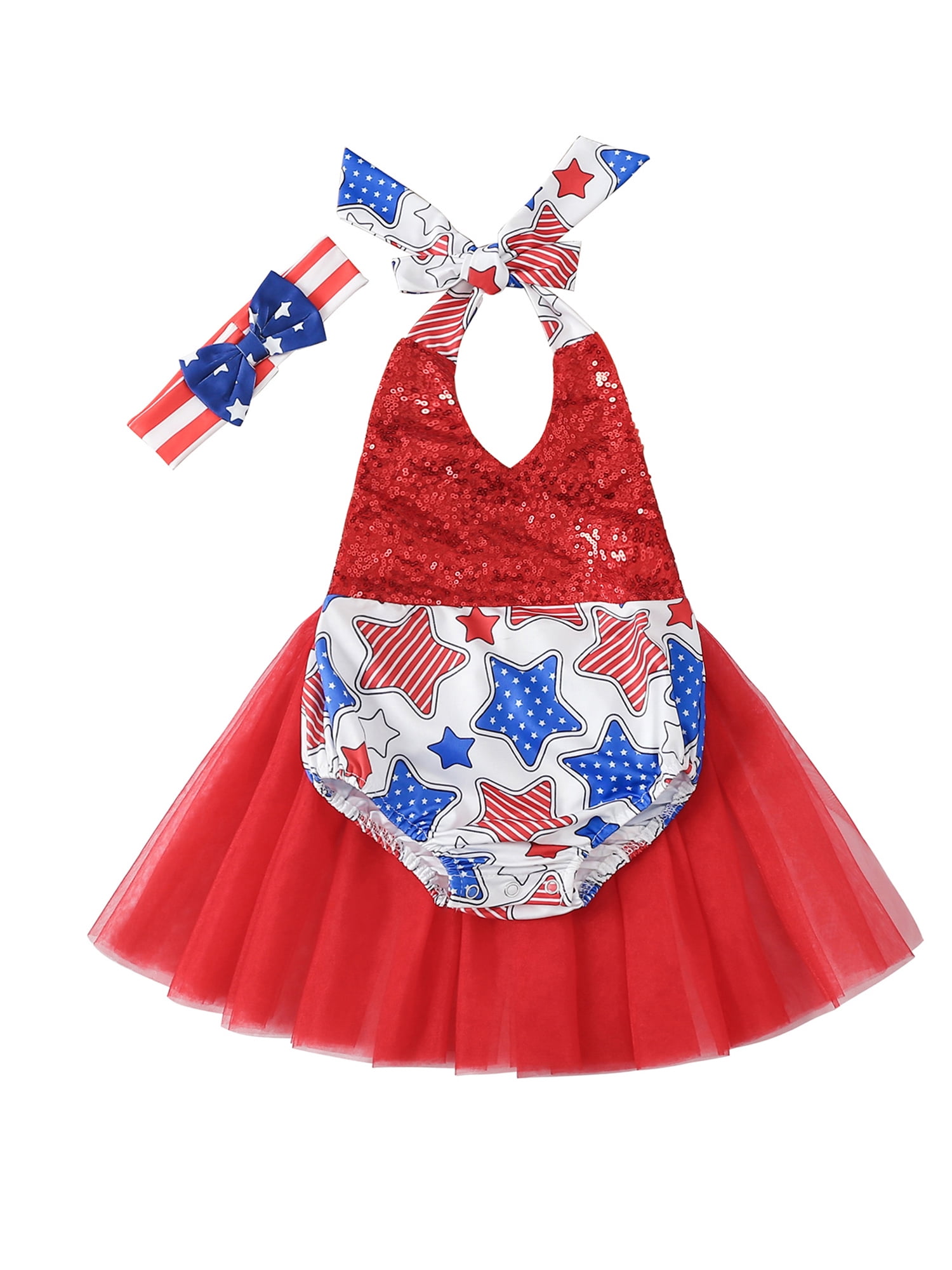 Kleidungly Independence Day Baby Girls Romper Dress Sleeveless Halter