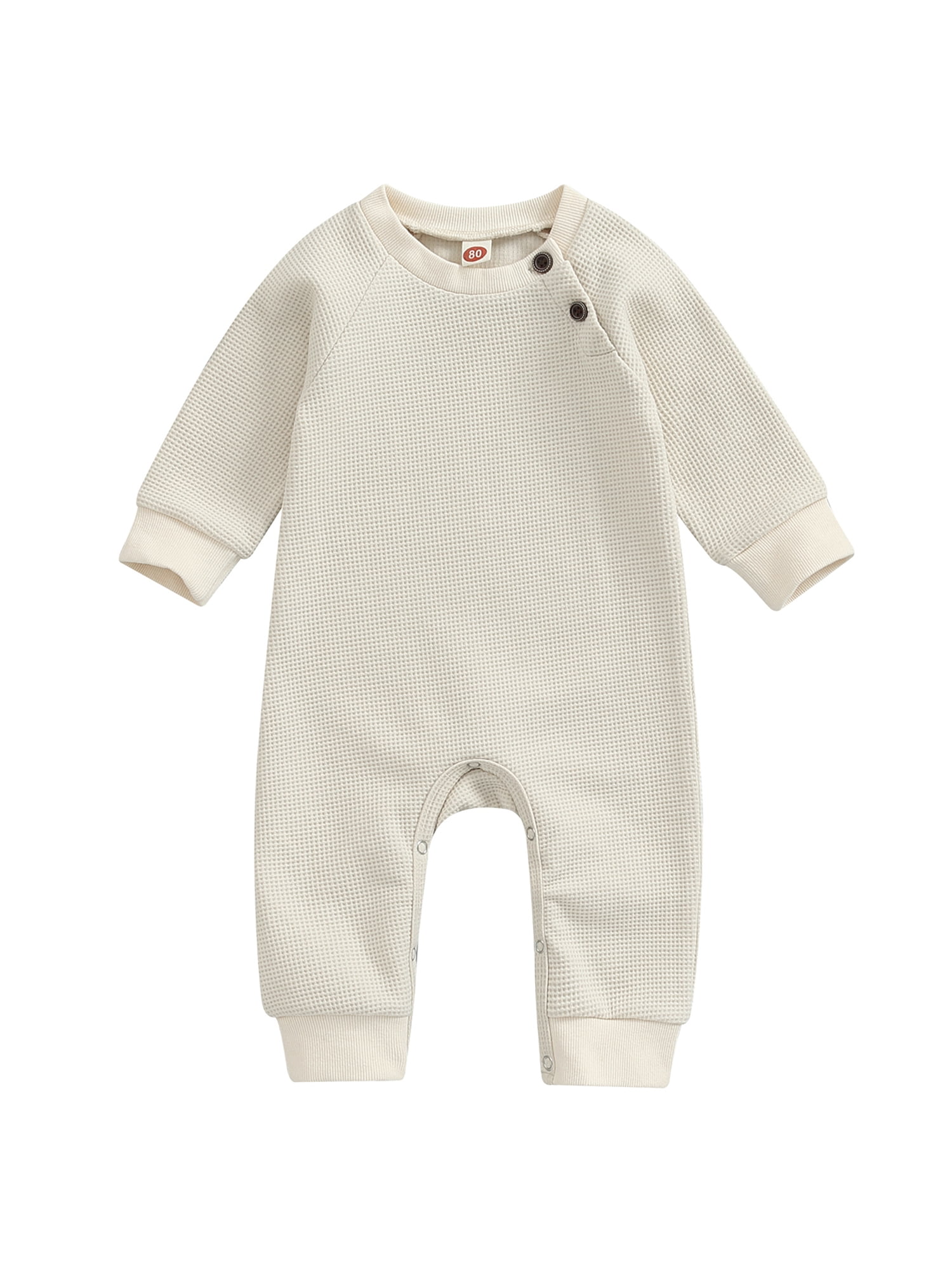 Kleidungly Newborn Infant Baby Boy Girl Waffle Romper Solid Long Sleeve