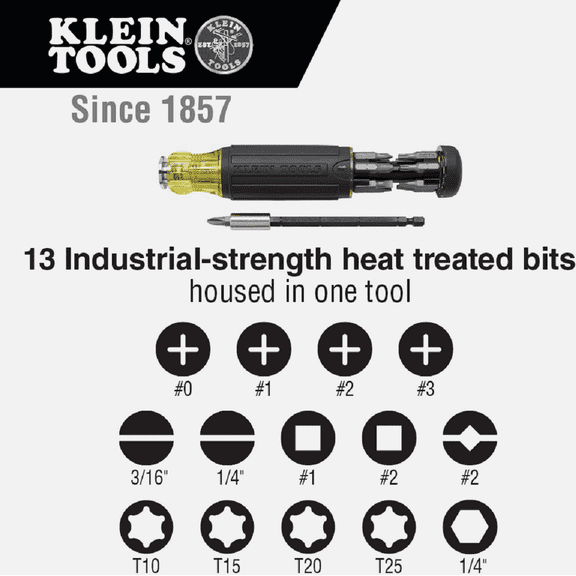 Klein 14-in-1 Multi-Bit Screwdriver - Single Pack Heavy-Duty Construction, Professional Use
