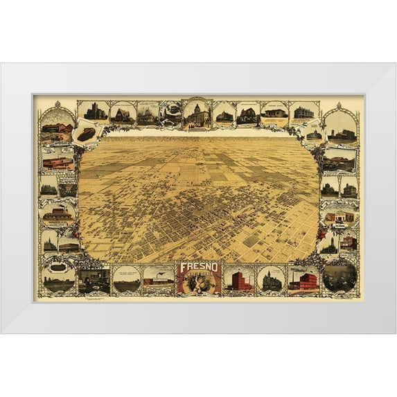 Klein 18x13 White Modern Wood Framed Museum Art Print Titled - Fresno California - Klein 1901