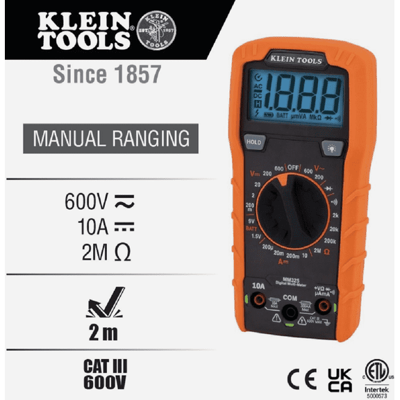 Klein 600V Manual Ranging Digital Multimeter - Pack of 12 Residential Use, Standard Application