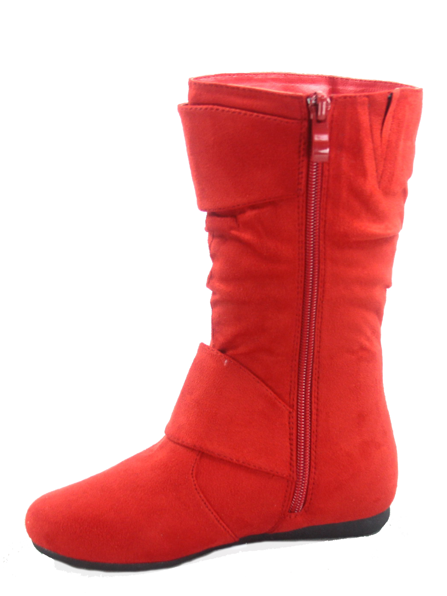 Klein-70 Girls Kid's Causal Flat Heel Buckles Zipper Slouchy Mid Calf Boots Shoes ( Red, 13 ) - image 1 of 2