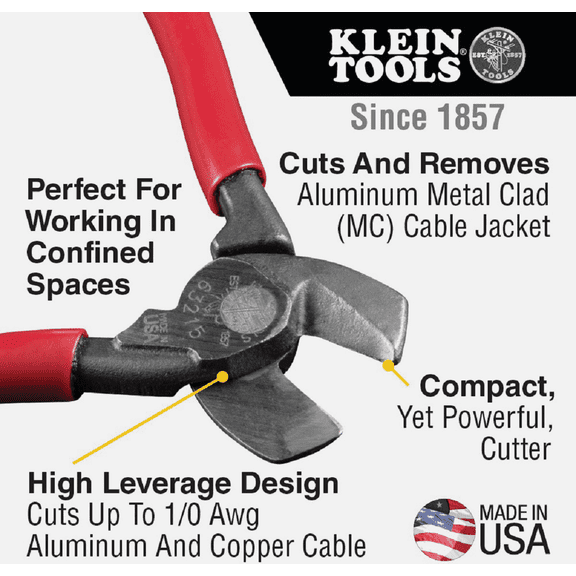 Klein Cable Cutter - Single Pack Heavy-Duty Construction, Professional Use