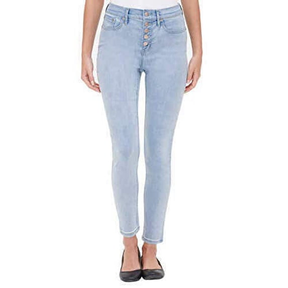 Klein Calvin Jeans- Ladies' High Rise Exposed Button Jean (16, Glacier-Blue)
