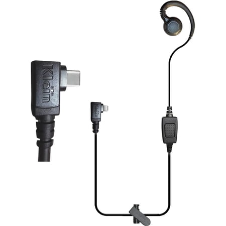 Klein Electronics Push to talk USB-C earpiece with PTT button, over-ear headset for Android and iPhone