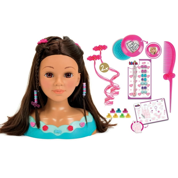 Klein: Hairstyling Head Mia - Pink & Teal, 10.6" Doll Head & 13pc Hair Styling Accessories, Brown Hair, Future Stylists Pretend Play, Toy Kids Ages 3+