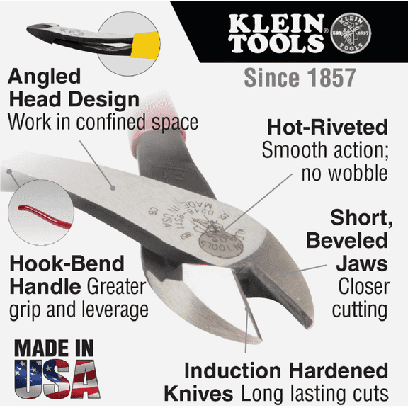 Klein High-Leverage Diagonal-Cutting Ironworker Pliers - Pack of 12 Heavy-Duty Construction, Professional Use