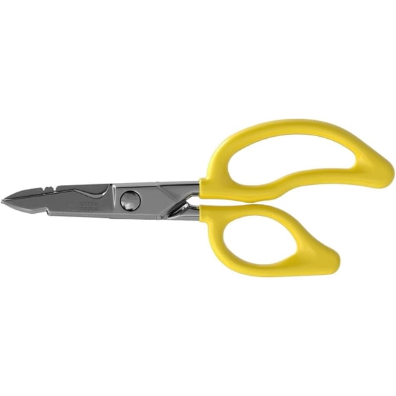 Klein Tools 26001 Electrician Scissors, Made in USA, 6.75-Inch All-Purpose Heavy-Duty Snips, Cable Cutting Notch, Serrated Blades, Deburr Notch, Wire Stripper