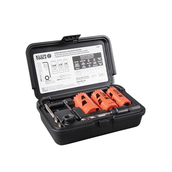 Klein Tools 3-Piece Hole Saw Kit W/ Arbor