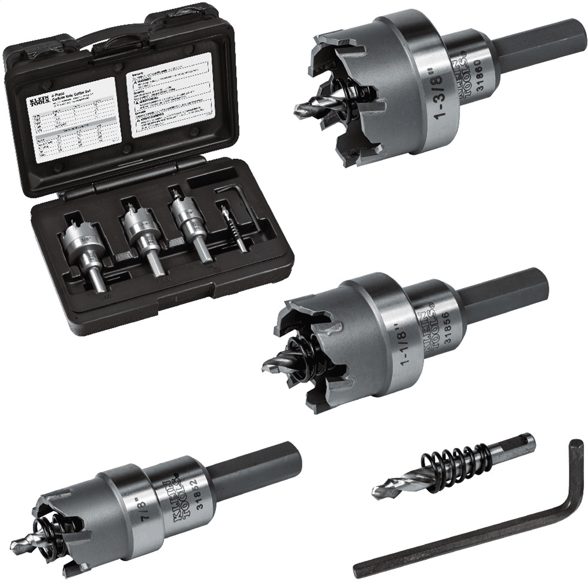 Klein Tools Carbide Hole Cutter Set with Heavy Duty Carry Case, 4-Piece
