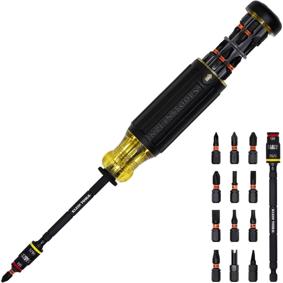 32304 Screwdriver, 14-in-1 Adjustable Screwdriver with Flip Socket, HVAC Nut Drivers and Bits, Impact Rated
