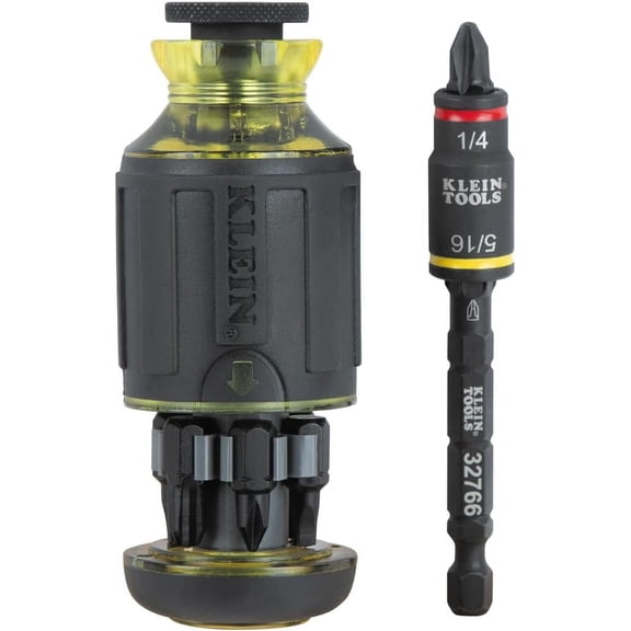 Klein Tools 32308F Impact Driver Set, 10-in-1 Stubby Driver Set, Hex Flip Socket, 7 Bits, 1/4-Inch Bit Holding Feature, 10-Piece
