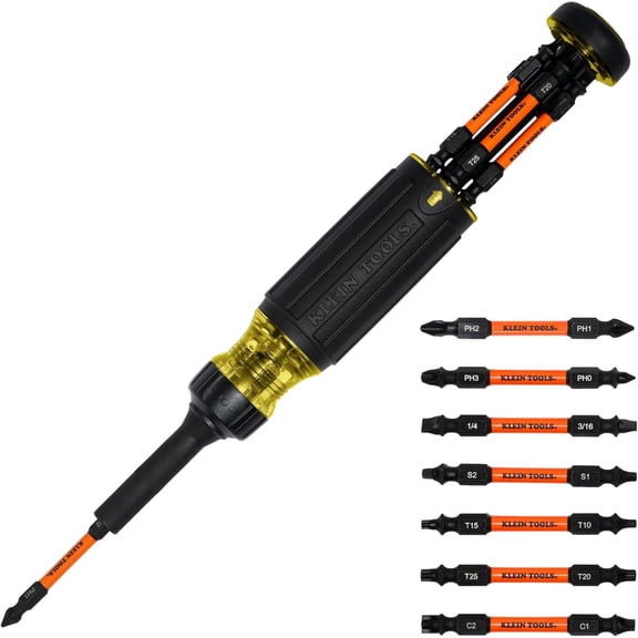 Klein Tools 32315HD 15-in-1 Multi-Bit Ratcheting , Impact-Rated, 7 Double-Ended ProFlex Torsion Zone Tips, 1/4-Inch Nut Driver, 8-Piece